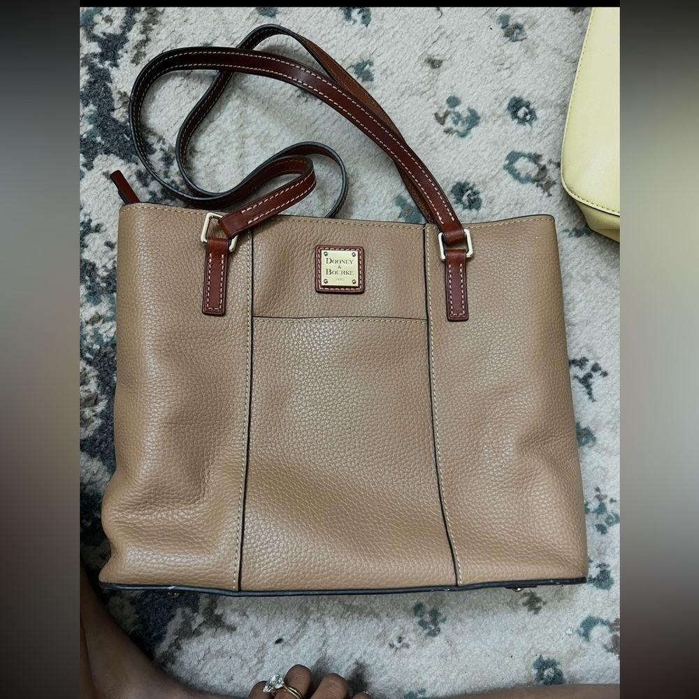 Dooney & Bourke Leather Tote Taupe and Brown - Picture 2 of 8